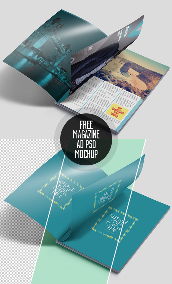 Here's a magazine psd mockup with professional artwork touch. Free Magazine Ad Psd Mockup Freebies Psd